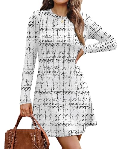 OFEEFAN Fall Dresses for Women 2025 Long Sleeve Crew Neck Sweater Dress