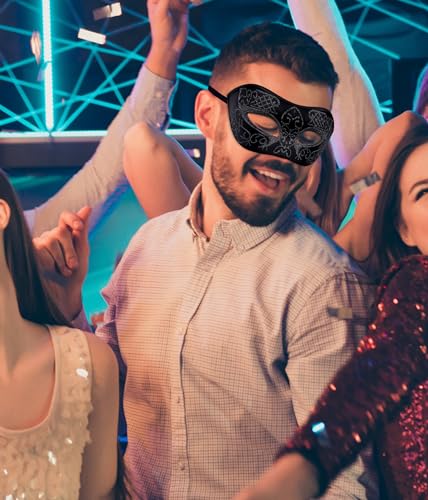 SIQUK Couple Masquerade Masks with Stick Venetian Party Mask Halloween Costume Carnival Mask for Couples Women and Men