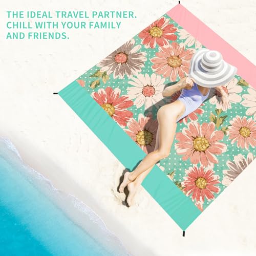 BYDOLL Beach Blanket Waterproof Sandproof 78''×81'' Suits1-4 Adults Compact Lightweight Oversized Sand-Free Blanket Large ...