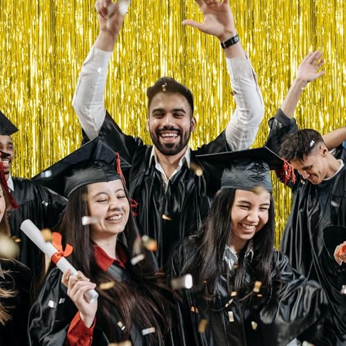 2 Pack Gold Backdrop Birthday Decorations Foil Curtain Backdrop Gold Streamers Dance Party Decorations Photo Booth Props f...