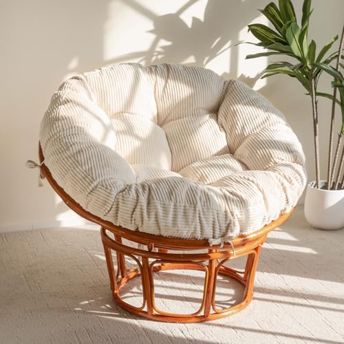HIGOGOGO Papasan Chair Cushion with Corduroy Cover (Without Chair), 48 x 48 Inch Supportive Cushion, Overstuffed Chair Cus...