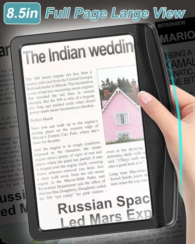 AKKYCVS 5X Rechargeable Magnifying Glass for Reading, Large Bright LED Lighted Full Page Magnifier, Lightweight Rectangula...