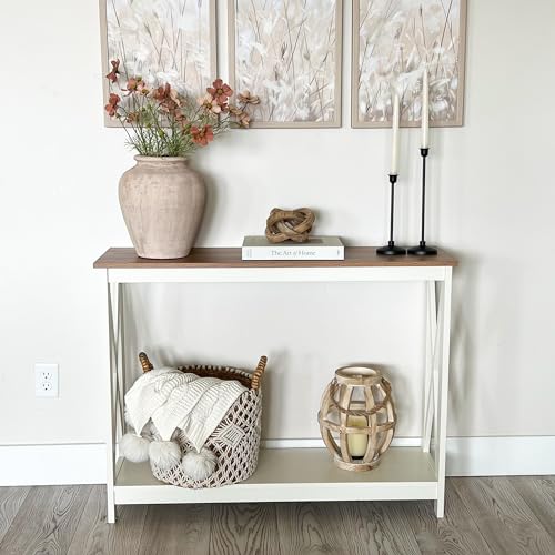 PHI VILLA White Console Tables for Entryway, Farmhouse Narrow Sofa Table Hallway, Ivory Skinny Entry Table