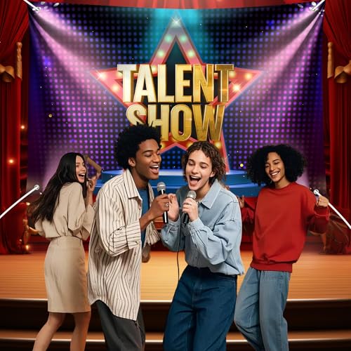 Starlight Stage Backdrop Red Curtain with Spotlights for Talent Show, Magic Performance, Theater Photography Background Bi...