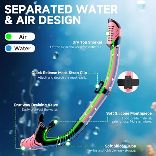 Snorkeling Gear for Adults, Dry-Top Snorkel Set Scuba Diving mask, 180°Panoramic Wide View Professional Snorkeling Gear Br...