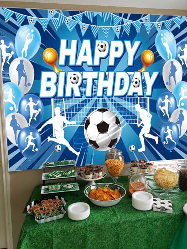 XCKALI Soccer Birthday Backdrop Blue Soccer Happy Birthday Photography Bckdground Sports Party Decorations Photo Booth Pro...