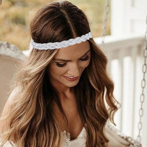 EARENT Light Up Rave Headband Silver Glow Rhinestone Hair Accessories for Women
