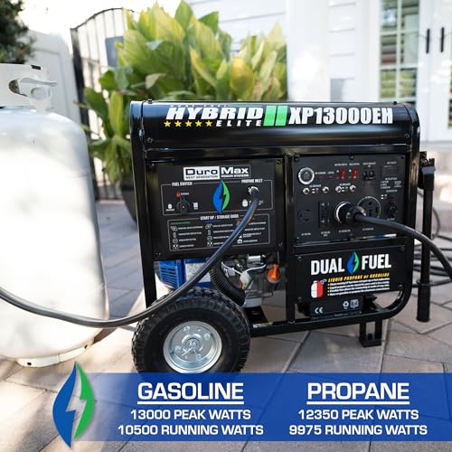 DuroMax XP13000EH 13,000-Watt Dual Fuel Portable Generator - Gas & Propane, Electric Start, Whole Home Backup Power, Trans...
