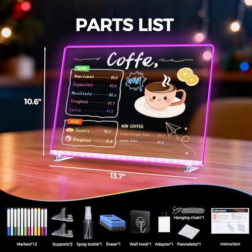 EHINI LED Drawing Board for Kids - 13.7x10.6 Inch Erasable Acrylic Electronic White Boards, with 12 Fluorescent Markers,St...
