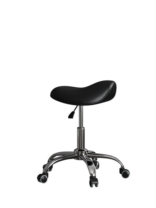 CAISHI Saddle Stool with Wheels, Ergonomic Rolling Height Adjustable Chair for Medical Clinic Dental Tattoo Hair Stylist Salon Facial Nail Artist Spa, Swivel Pu Leather Stool,Black