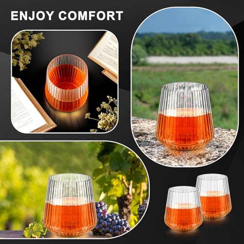 Denylo pro 25 Pcs 14 OZ Plastic Ribbed Wine Glasses Disposable Clear Wine Glasses Recyclable Shatterproof Reusable Plastic...