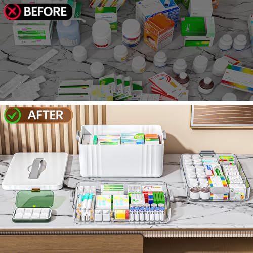 ARSTPEOE 3-Tier Medicine Organizer - Portable Medicine Cabinet with Plastic Handle, Multipurpose Medical Box with Pill Bo...