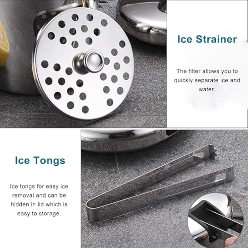 3 Liter Ice Bucket with Lid Scoop Tongs Strainer, Portbale Double Wall Stainless Steel Ice Container Freezer Drinks Cooler...