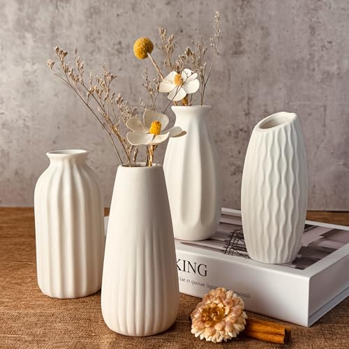 White Vase Set of 12, Small White Bulk Bud Vases for Pampas Grass for Wedding Table Centerpieces Decoration, Modern Boho f...