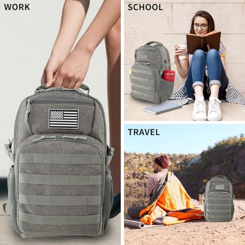 Ogguno 15'' Travel Laptop Backpack for Men, 25L Tactical College Backpacks with Water Pouches Both Sides, Portable Backpac...