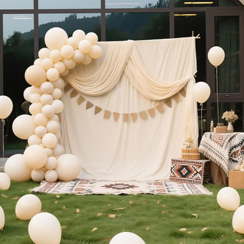 White Sand Balloons Latex Party Balloon,100pcs Neutral Beige Balloons with 2 Ribbons, Boho Baloons as Party Decorations fo...