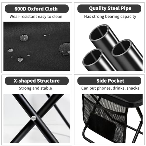 WITTOL Portable Folding Stool 13 Inch Camping Stool for Adults with Side Pocket, Ultralight Small Foldable Pocket Chair fo...