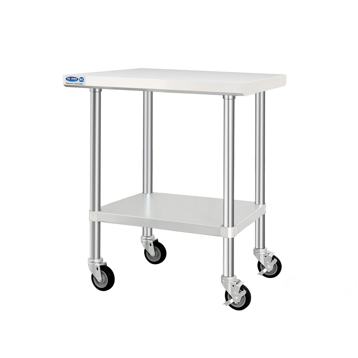 HARDURA Stainless Steel Table with Wheels 24 x 36 Inches Kitchen Prep Table Heavy Duty Stainless Steel Workbench with Aluminium Corner Undershelf NSF 304 Metel Table for Commercial Restaurant