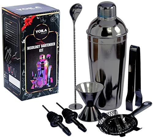 Voila Artisan 11 Pcs Premium Cocktail Shaker Set Bartender Kit, Black