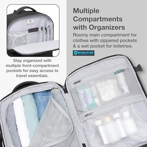 Traveler's Choice Markham 27L Backpack, Expandable, Business, Travel, Work, Office, Camping, Hunting, Fishing, Black, Large