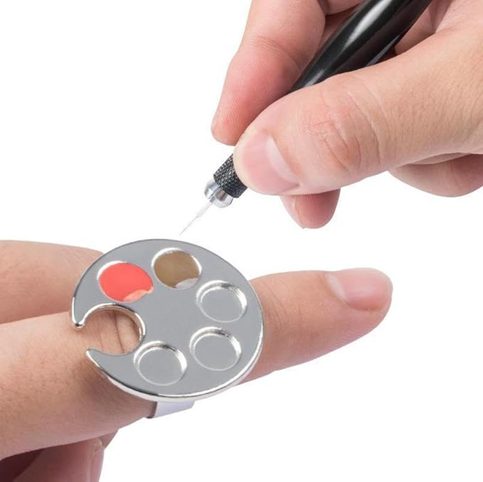 Mini Manicure Palette, 2 Pieces Metal Color Palette Rings, Nail Art Paint Tools, Microblading and Semi Permanent Makeup Supply (Roundel)