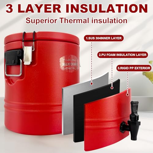 3.5Gallon Insulated Hot Beverage Dispenser, 304 Stainless Steel Hot Water & Coffee Dispenser, Large Capacity Portable Drin...
