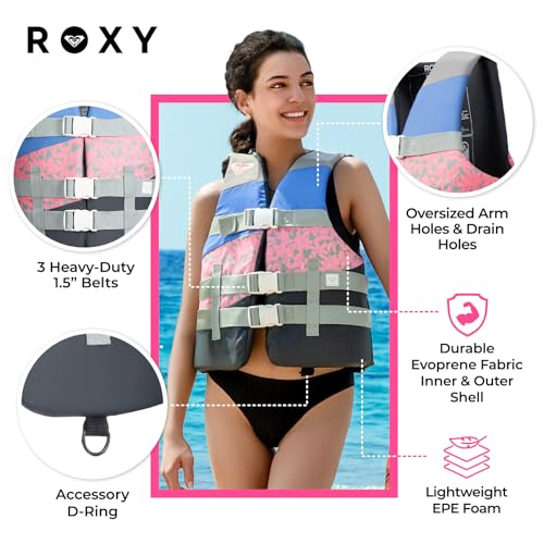 ROXY Women’s Life Vest and Youth Life Vest, USCG Approved PFD, Light-Weight EPE Foam Life Jacket with Oversized Arm Holes ...