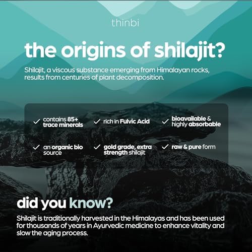 Thinbi Pure Himalayan Shilajit Organic Capsules with Fulvic Acid & Trace Minerals - 90 Count