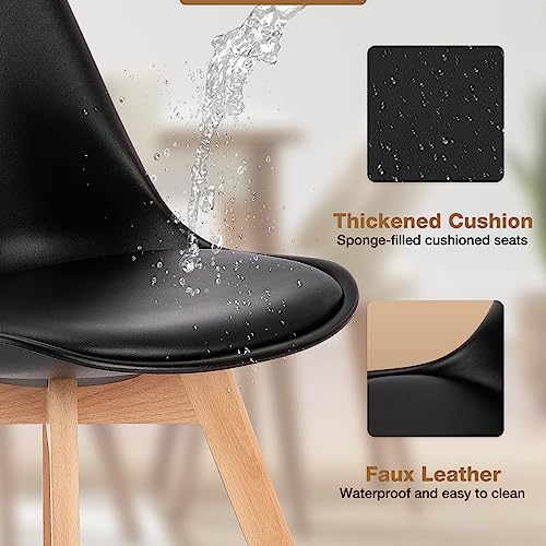OLIXIS Set of 4 Dining Kitchen Mid-Century Modern Chairs with Wood Legs and PU Leather Cushion for Living Room Bedroom Out...