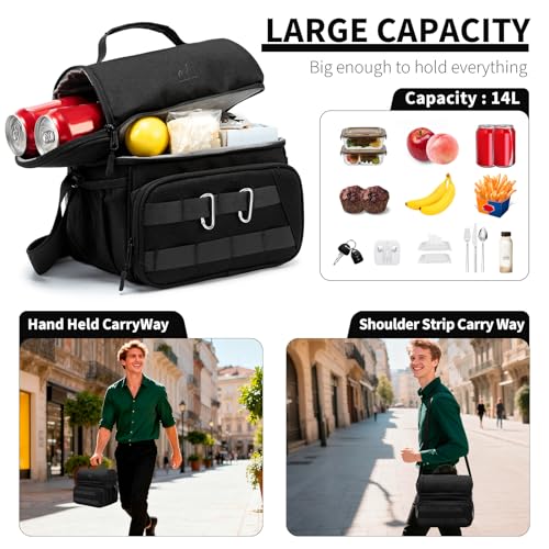 NOL Natural Organic Lifestyle Two Compartment Lunch Cooler Bag for Men, Men's Insulated Lunch Bag, Leakproof Double Decker...