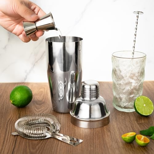 7-Piece Cocktail Shaker Set, 24oz Shaker Strainer Muddler Jigger Mixing Spoon Pourers, Bartender Kit, Bar Accessories, Sta...