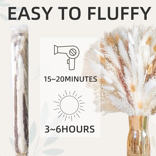 Natural Pampas Grass 8kind Grass Mix Bouquet | Dried Pampas Bouquet for Wedding Boho Flowers Home Table Decor Desk Decor, ...