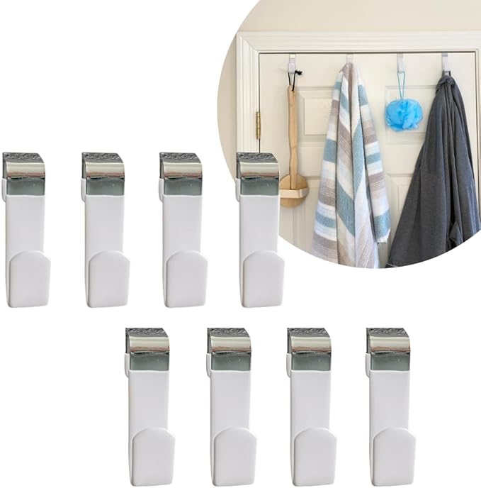 Evelots Over The Door Hooks - 8 Pack - Hangers for Clothes, Towel, Coats, Hats, Handbags - Made of Rubber Coated Steel - Closet, Bathroom, Office