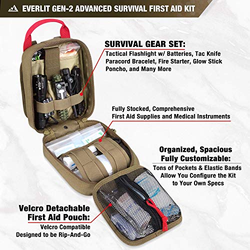Everlit Survival Upgraded Survival First Aid Kit Emergency Gear Trauma Kit with 1000D Nylon Laser Cut Tactical EMT Pouch f...