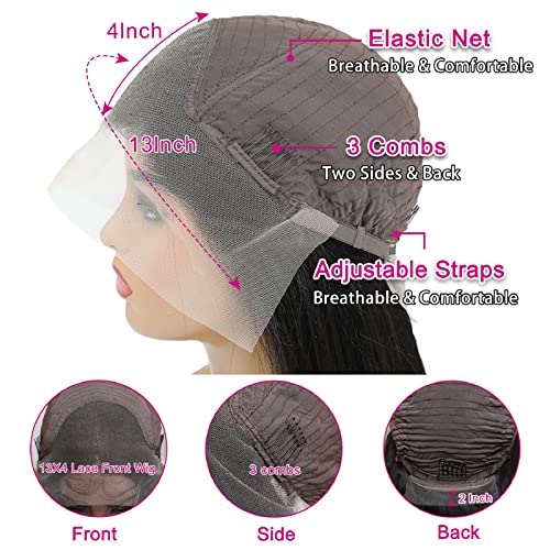 bunGiol 28Inch Lace Front Wigs Human Hair 180% Density 13x4 HD Transparent Straight Lace Front Wigs Human Hair Pre Plucked Brazilian Virgin Hair Lace Frontal Wigs For Black Women