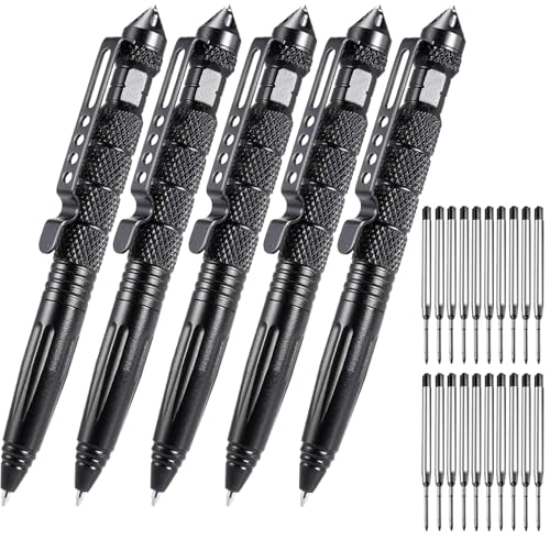 OIJ 5 Pack Military Tactical Pen Set, Professional Self Defense Pen, Emergency Glass Breaker Pen, Tungsten Steel Writing T...