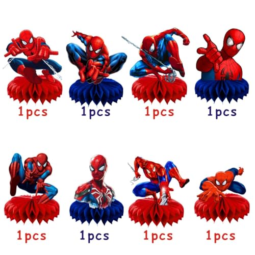8Pcs Spider Honeycomb Table Centerpiece Spider Birthday Party Supplies Table Decorations for Kids Party Decorations