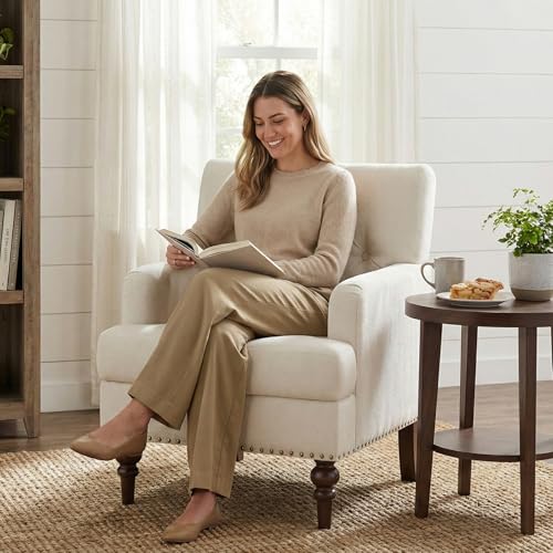 MALOL Upholstered Accent Chair with Thick Cushion, High Back Reading Chair, Linen Blend Armchair with Solid Rubberwood Leg...