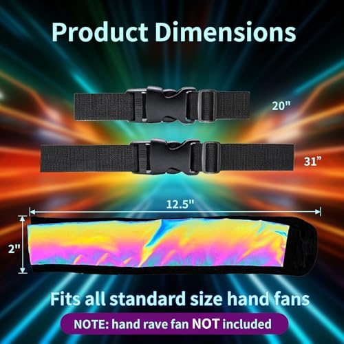 Rave Fan Holster,Large Rave Reflective Fan Hand Fan with Holster,Hand Fan Holder&Thigh Holster for Rave Essentials Shroom
