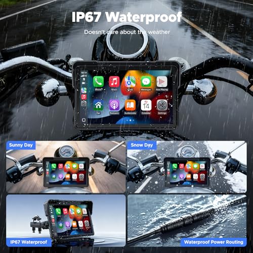 VOLAM Wireless Motorcycle CarPlay Screen, 7-inch IP67 Waterproof Touchscreen,GPS Navigation System,Anti-Glare for Dayligh...