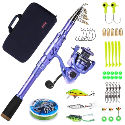 Sougayilang Fishing Rod and Reel Combos Carbon Fiber Telescopic Fishing Pole with Smooth Reel Combo Saltwater Freshwater Kit