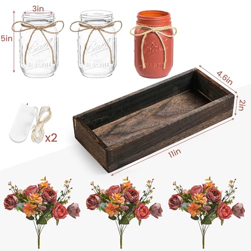 DUOER 3 Pcs Mason Jar Centerpiece Table Decorations for Dining Table Decor Farmhouse Coffee Table Decor with Wood Tray and...