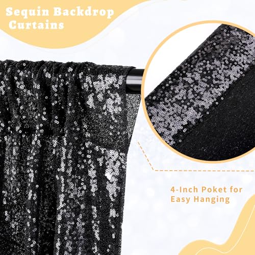 B-COOL Black Sequin Curtains Drapes 4 Panels Glitter Party Curtains 2FTx8FT for New Years Gothic Themed Party Birthday Sta...