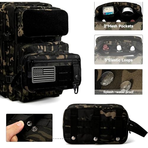 Tactical MOLLE Admin Pouch - Laser-Cut EDC Tool Bag, Horizontal Modular Organizer w/American Flag Patch & Keychain