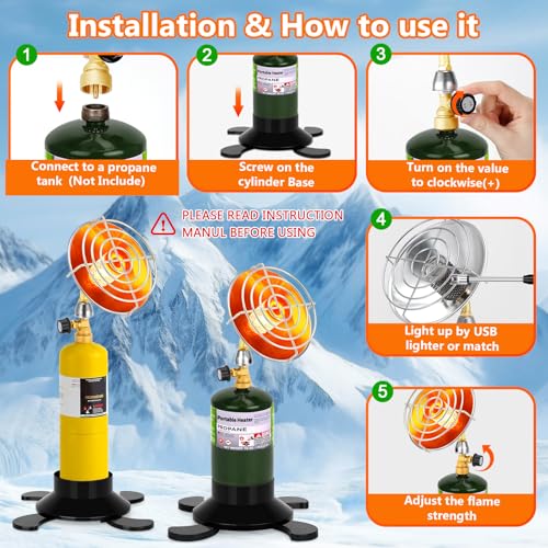 Portable Propane Heater for Camping Outdoor, Space Patio Garage Heater with Control Valve Cordless, Tent Heaters with Fold...