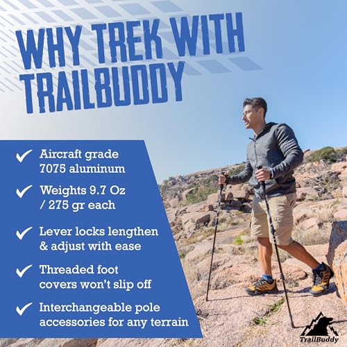 TrailBuddy Trekking Poles – Lightweight 7075 Aluminum Hiking Poles for Women, Men & Seniors – Collapsible Walking Sticks f...