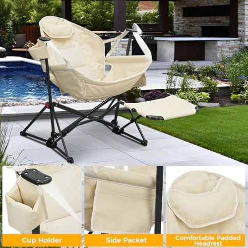 Ainfox Hammock Camping Chair with Footrest, Foldable Portable Rocking Chairs for Adults Swinging Camp with Cup Holder Pill...