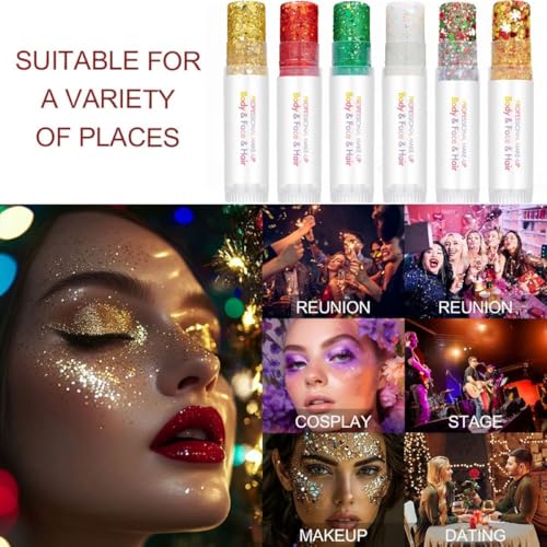 Red Body Glitter Stick, Sparkling Neon Outfit Holographic Sequins Glitters for Eye Lip Hair Nails, Festival Rave Accessori...
