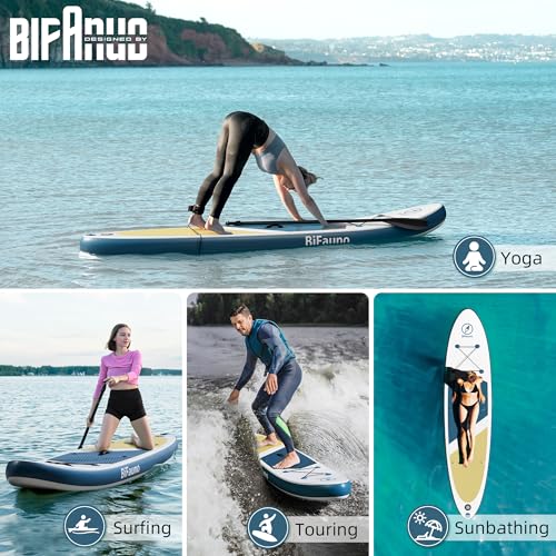 Bifanuo Inflatable Stand Up Paddle Board with SUP Accessories & Backpack. Paddle Boards for Adults. Non-Slip Deck, Wide St...