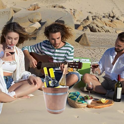 arborishthink Stainless Steel & Wood Wine Chiller Bucket | Ice Cooler | Compact & Portable for Wine Beer Beverage Cooler B...